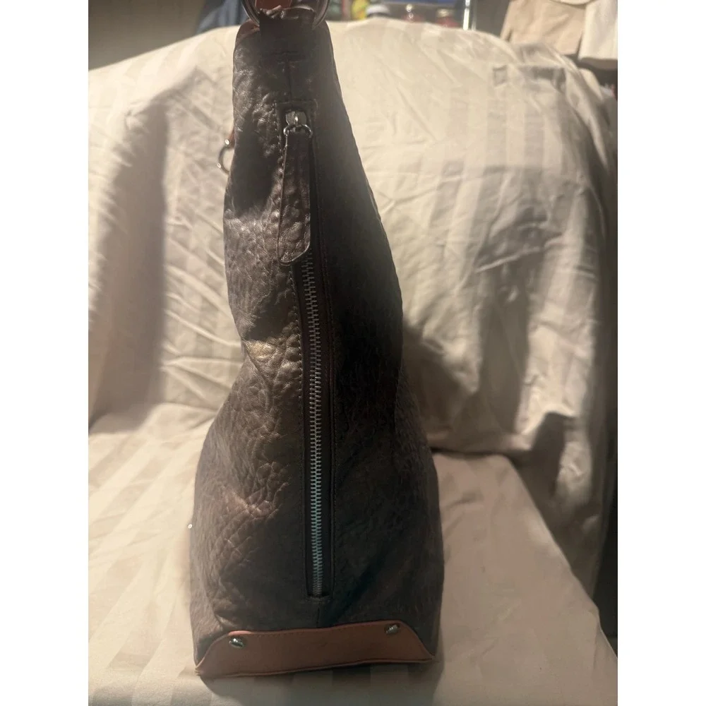 KDNY Kelsi Dagger Dark Taupe Leather Hobo Bag Dusty Pink Trim K61157712B NWT